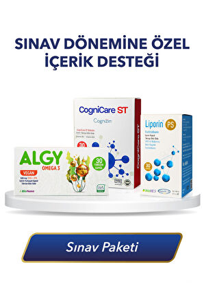 Sınav Paketi | CogniCare ST & Algy Omega 3 & Liporin PS (DHA & Cognizin Sitikolin & Fosfatidilserin)