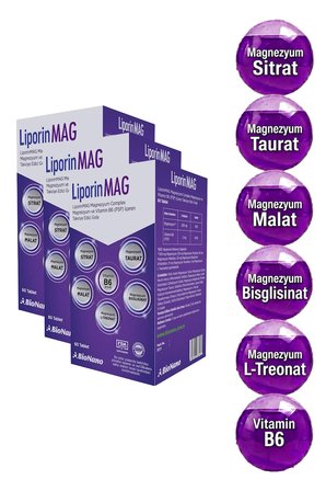 3 Kutu LiporinMAG Magnezyum Complex (Sitrat, Malat, Bisglisinat, Taurat, L-Treonat) B6 200 mg