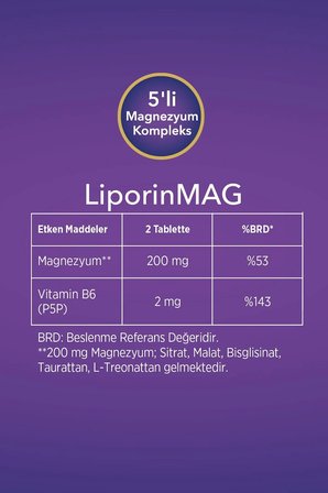 3 Kutu LiporinMAG Magnezyum Complex (Sitrat, Malat, Bisglisinat, Taurat, L-Treonat) B6 200 mg