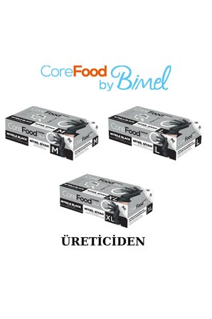 COREFOOD Nitril Siyah Power Pudrasız Muayene Eldiveni M - 1 Paket 50 li Tek Ebat