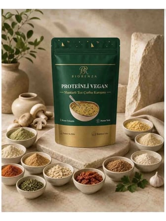 Biorenza Proteinli Vegan Mantarlı Toz Çorba Karışımı – Bezelye Proteinli, Pirinç Proteinli, Bakliyatlı ve Sebzeli 100 G