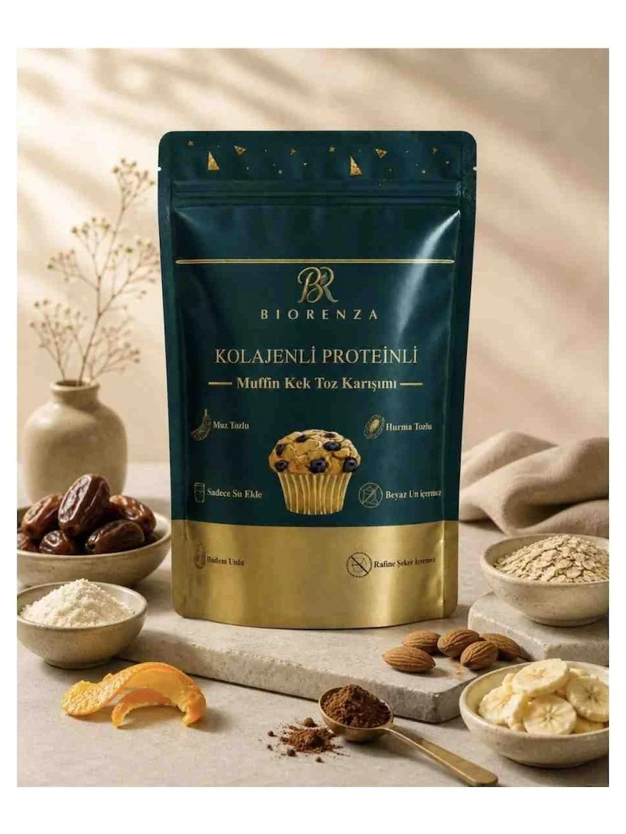 Kolajenli ve Proteinli Kakaolu Muffin Kek | Yulaf Unlu, Hurma Tozlu, Ham Kakaolu Pratik Toz Karışımı 100 G