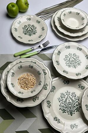 TABAK EVİ Stoneware Flower Green Yemek Takımı 6 Kişilik 24 Parça