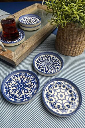 TABAK EVİ Stoneware Mozaik Blue Sefa 6 lı Çay Tabağı 10cm