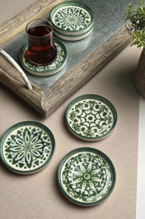 TABAK EVİ Stoneware Mozaik Green Sefa 6 lı Çay Tabağı 10cm