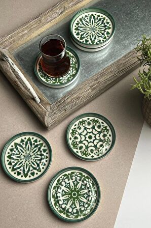 TABAK EVİ Stoneware Mozaik Green Sefa 6 lı Çay Tabağı 10cm