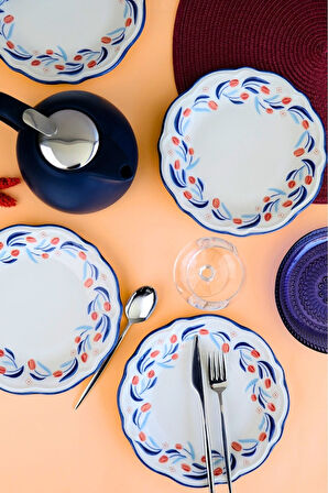 Tabak Evi Tulip Fulya Pasta Takımı Rimli 21cm 4 Kişilik 4 Parça FLY4PTPRS1157