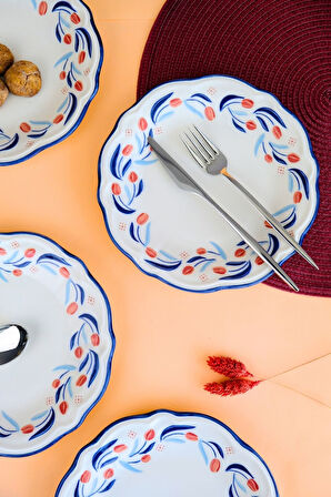 Tabak Evi Tulip Fulya Pasta Takımı Rimli 21cm 4 Kişilik 4 Parça FLY4PTPRS1157