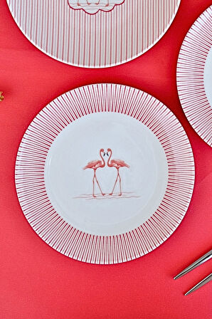 Tabak Evi Flamingo Tuval Pasta Takımı 20cm 4 Kişilik 4 Parça TVL4PTPRS1158