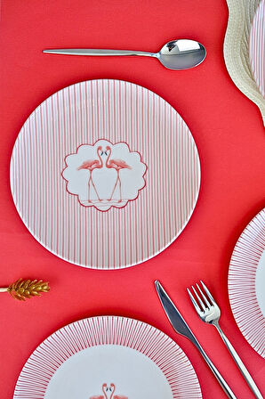 Tabak Evi Flamingo Tuval Pasta Takımı 20cm 4 Kişilik 4 Parça TVL4PTPRS1158