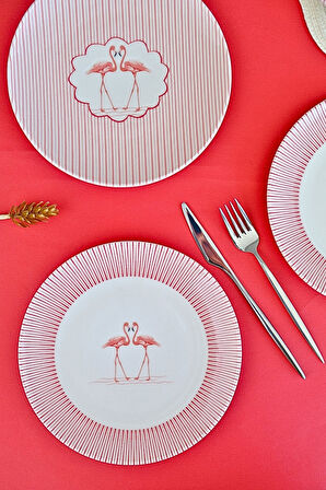 Tabak Evi Flamingo Tuval Pasta Takımı 20cm 4 Kişilik 4 Parça TVL4PTPRS1158