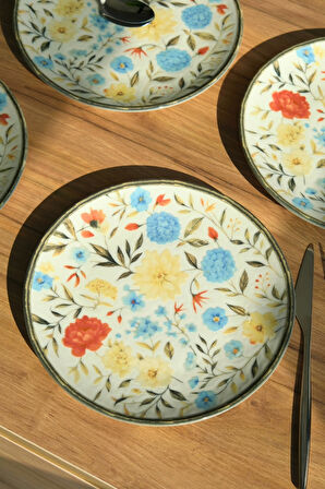 Tabak Evi Porselen Fiori Tuval Pasta Tabağı 20cm 4 Kişilik 4 Parça TVL4PTPRS1212