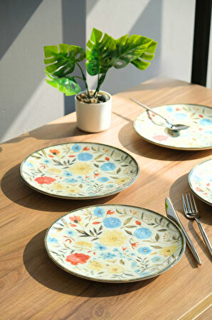 Tabak Evi Porselen Fiori Tuval Pasta Tabağı 20cm 4 Kişilik 4 Parça TVL4PTPRS1212