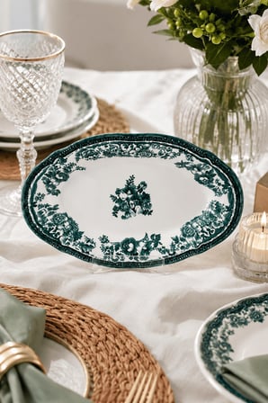Porser Porselen Velour Green Fulya Kayık Tabak Seti 32cm Tekli