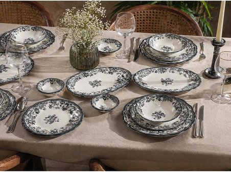 Porser Porselen Velour Antrasit Fulya Yemek Seti 6 Kişilik 24 Parça