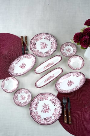 Porser Porselen Velour Maroon Fulya Kahvaltı Seti 6 Kişilik 20 Parça