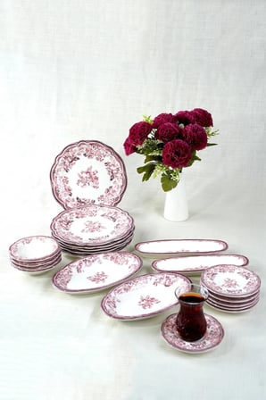 Porser Porselen Velour Maroon Fulya Kahvaltı Seti 6 Kişilik 20 Parça