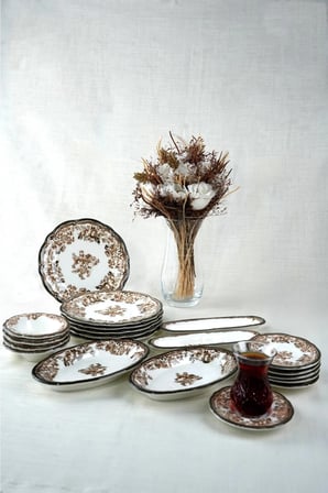 Porser Porselen Velour Brown Fulya Kahvaltı Seti 6 Kişilik 20 Parça
