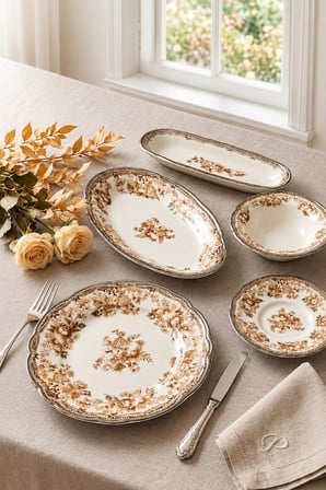 Porser Porselen Velour Brown Fulya Kahvaltı Seti 6 Kişilik 20 Parça