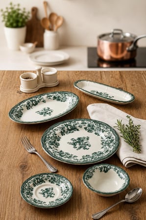 Porser Porselen Velour Green Fulya Kahvaltı Seti 6 Kişilik 20 Parça