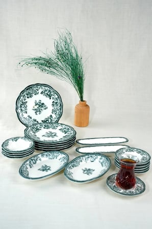 Porser Porselen Velour Green Fulya Kahvaltı Seti 6 Kişilik 20 Parça