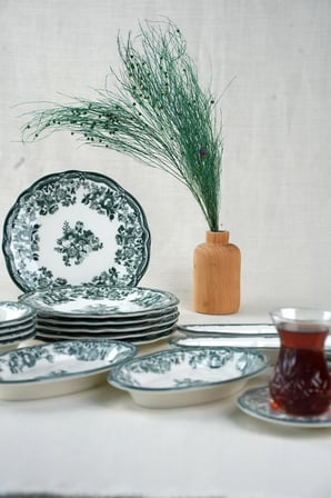 Porser Porselen Velour Green Fulya Kahvaltı Seti 6 Kişilik 20 Parça