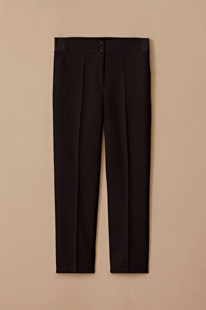 Kadın Büyük Beden Çift Düğmeli Bilek Boy Pantolon - Siyah | 44