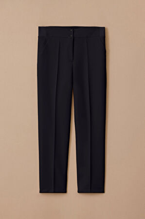 Kadın Büyük Beden Çift Düğmeli Bilek Boy Pantolon - Lacivert | 50