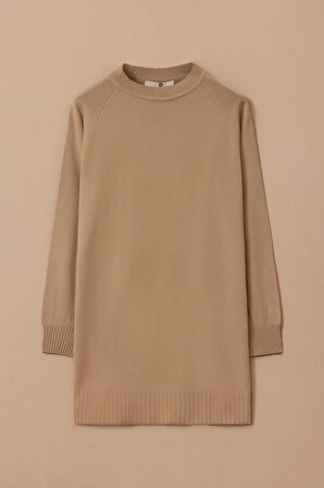 Kadın Uzun Kollu Basic Triko Tunik - Taş | L