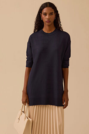 Seçil Kadın Çizgi Desen Detaylı Triko 1006 Lacivert