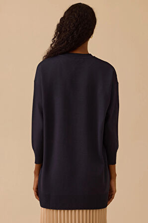 Seçil Kadın Çizgi Desen Detaylı Triko 1006 Lacivert