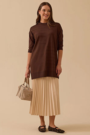 Seçil Kadın Çizgi Desen Detaylı Triko 1006 Kahverengi