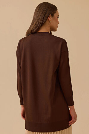 Seçil Kadın Çizgi Desen Detaylı Triko 1006 Kahverengi