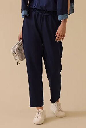 Kadın Elastik Bel Cepli Pantolon - Lacivert | S