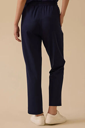 Kadın Elastik Bel Cepli Pantolon - Lacivert | S