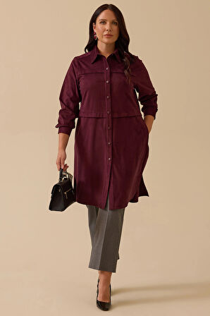 Galaxi Kadın Büyük Beden Cepli Süet Tunik 4001 Bordo