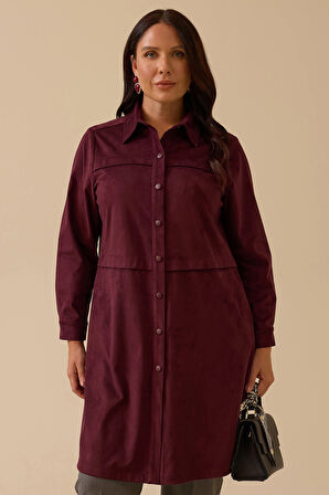 Galaxi Kadın Büyük Beden Cepli Süet Tunik 4001 Bordo