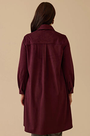 Galaxi Kadın Büyük Beden Cepli Süet Tunik 4001 Bordo