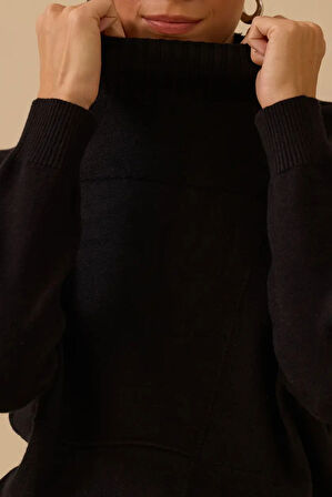 Kadın Uzun Kollu Örme Triko Kazak - Siyah | M