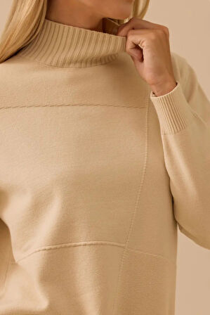 Kadın Uzun Kollu Örme Triko Kazak - Ekru | L