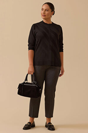 Galaxi Kadın Büyük Beden Desenli Triko Bluz 4006 Siyah