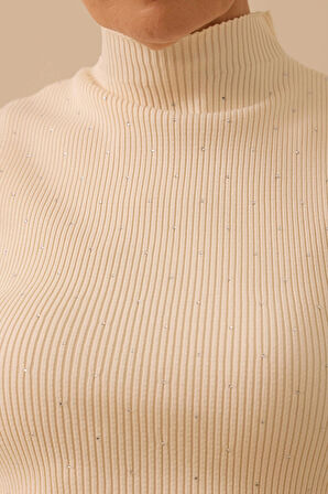 Seçil Kadın Taş Detaylı Triko Kolsuz Bluz 0027 Ekru