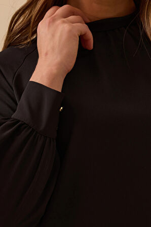 Seçil Kadın Dik Yaka Pile Detaylı Bluz 0001 Siyah