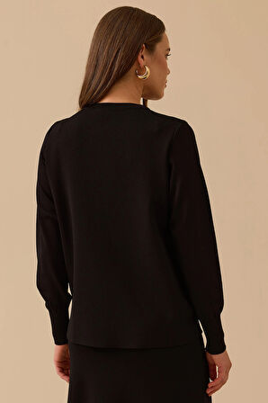 Seçil Kadın Yuvarlak Yaka Düğmeli Triko Hırka 1012 Siyah