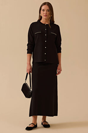 Seçil Kadın Yuvarlak Yaka Düğmeli Triko Hırka 1012 Siyah