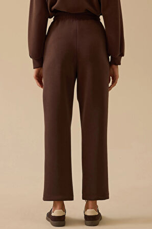 Seçil Kadın Elastik Bel Bağcıklı Şerit Detaylı Pantolon 0008 Kahverengi