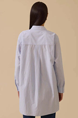 Kadın Rahat Kesim Nakış Detaylı Tunik Gömlek - Mavi | 42