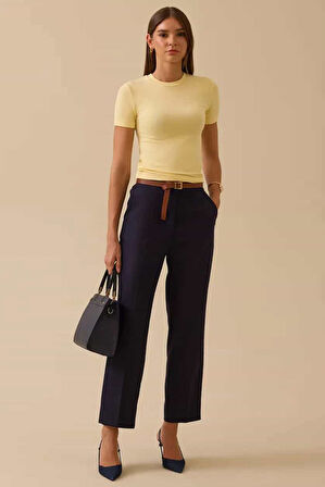 Kadın Yuvarlak Yaka Kısa Kollu Basic T-Shirt - Sarı | S