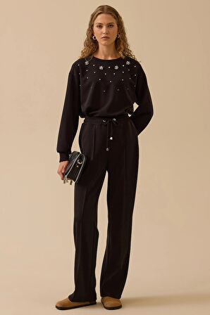 Seçil Kadın Bağcıklı Cepli Düz Paça Pantolon 0004 Siyah