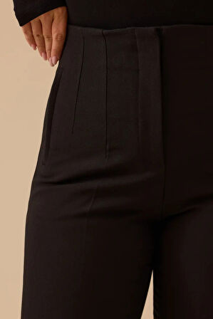 Kadın Betty Beli Pensli Bilek Boy Pantolon - Siyah | 42